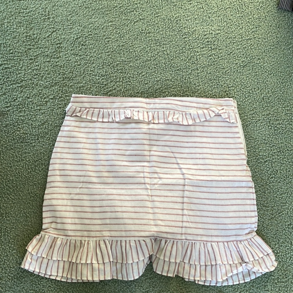 Aqua red and white stripped summer linen skirt